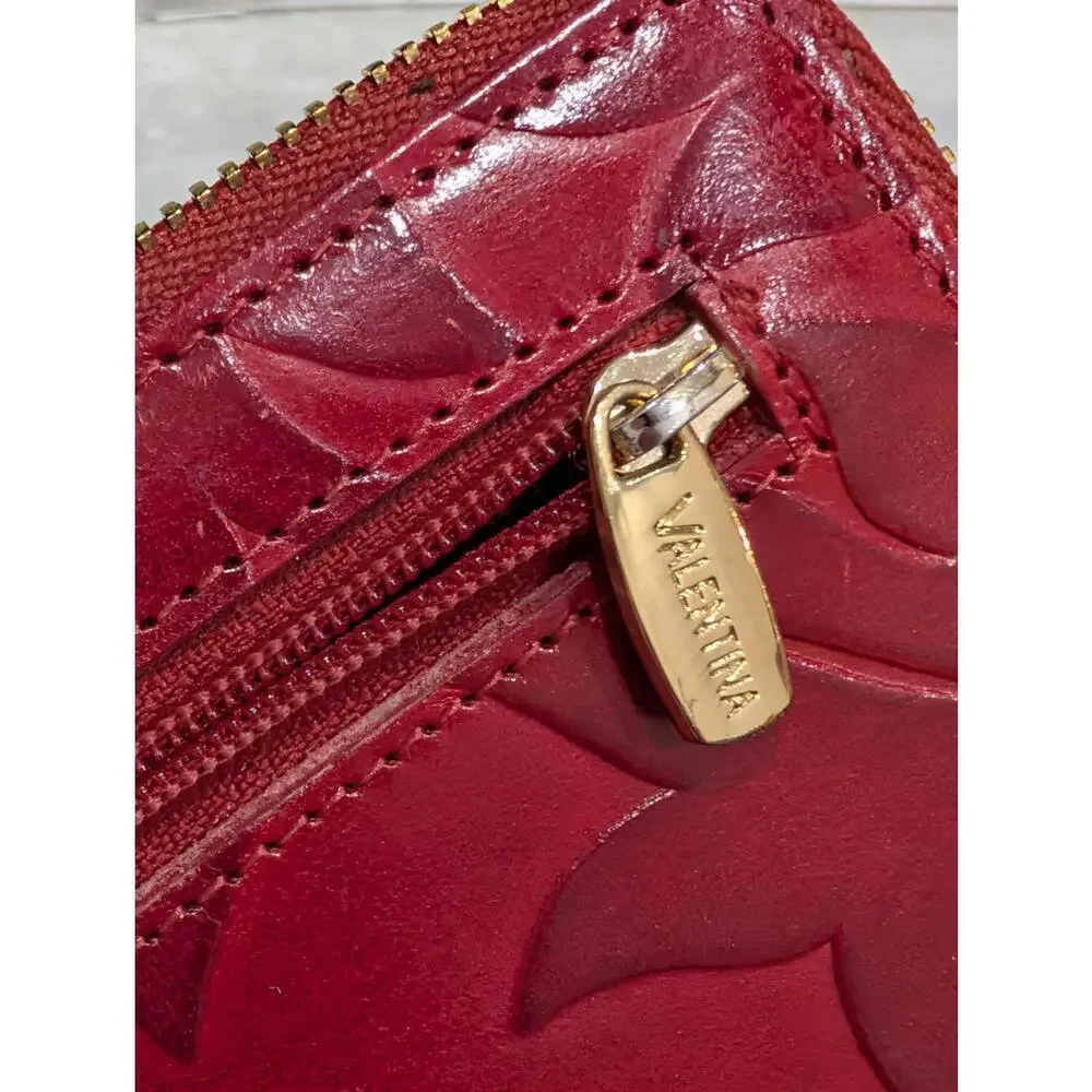 Valentina Red Embossed Leather Zip Wallet with Gold in Excellent Condition!